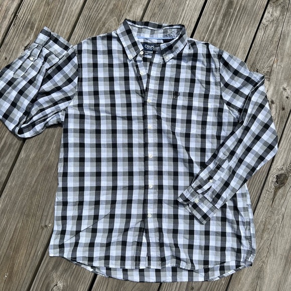 Chaps extra large button down dress shirt black/white checkered - Picture 8 of 11